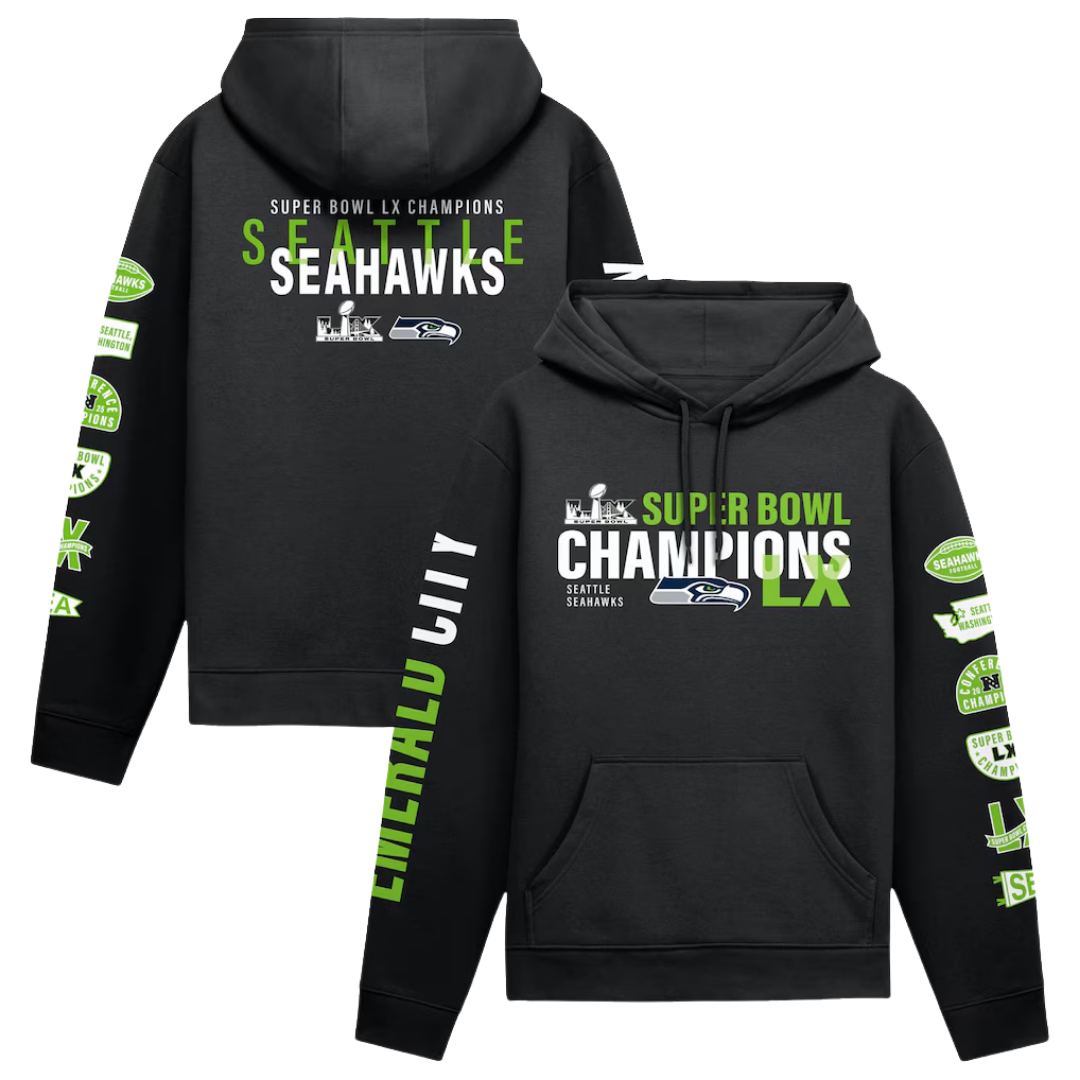 Blusa Moletom NFL Seattle Seahawks Super Bowl LX Champions