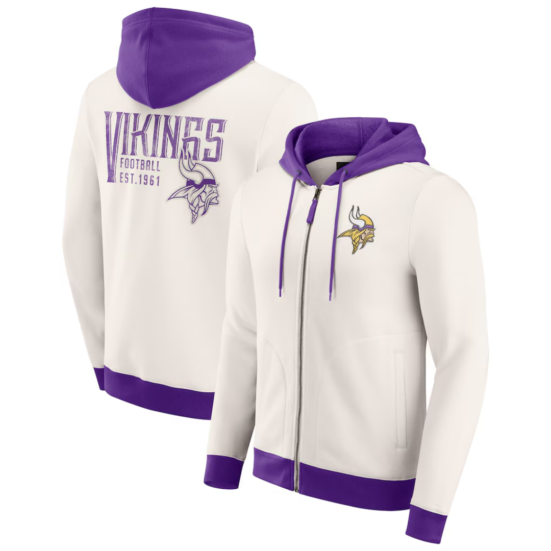 Jaqueta Moletom NFL Minnesota Vikings Cream Distressed Graphics