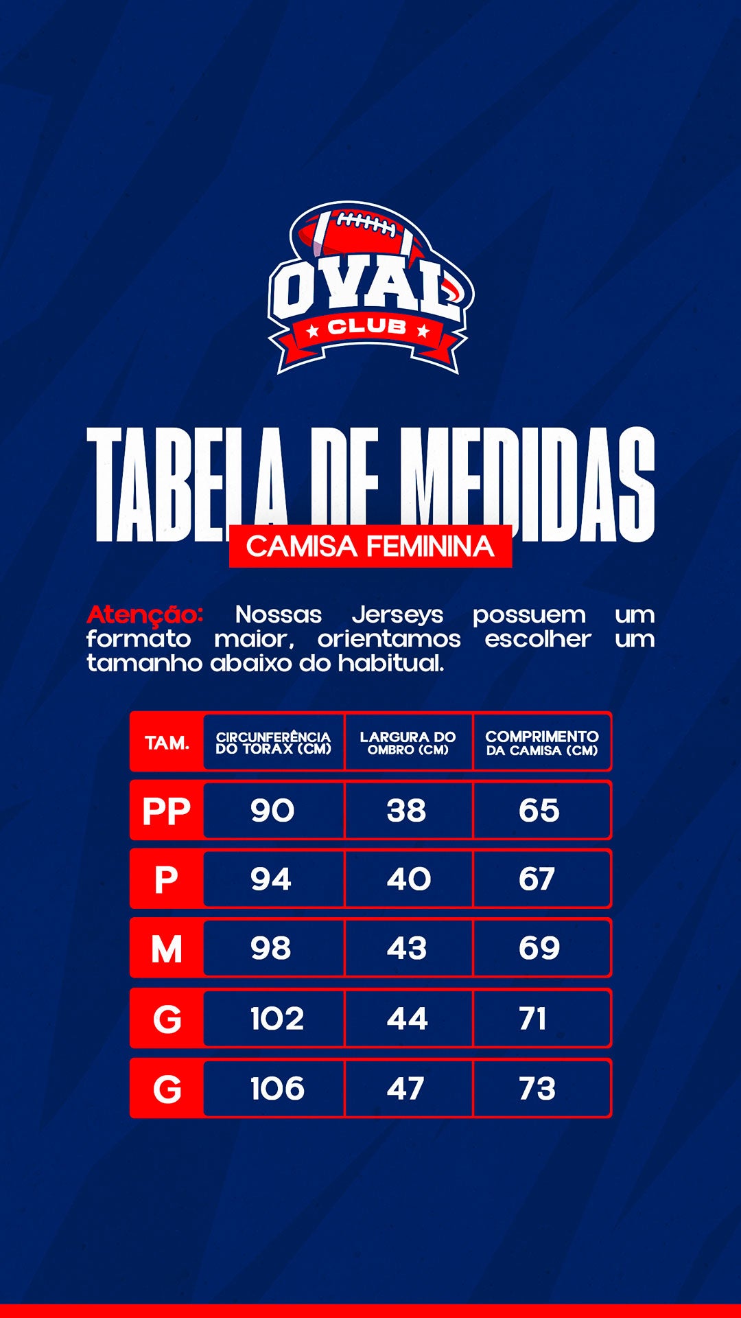 TABELA DE MEDIDAS