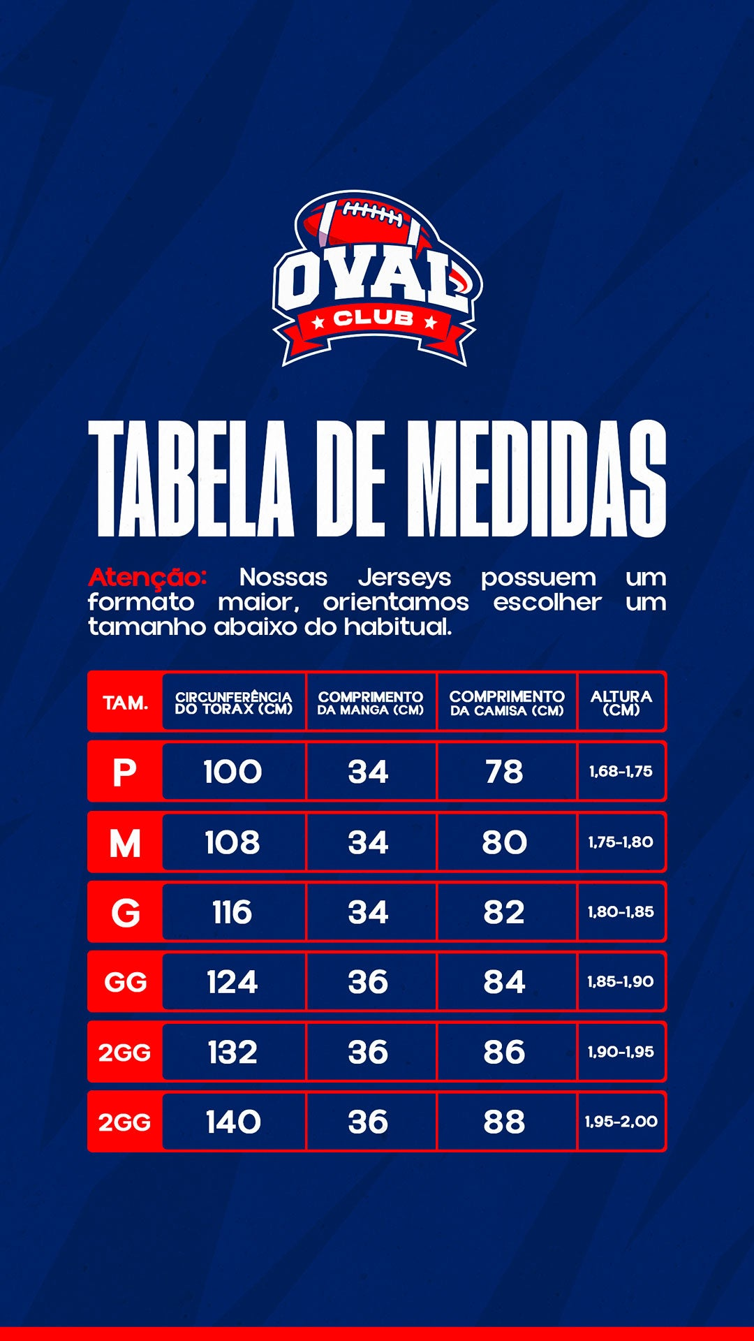 TABELA DE MEDIDAS